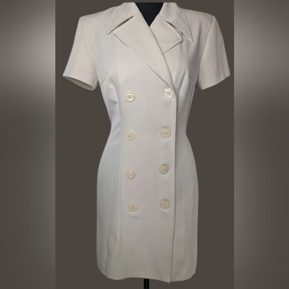My Michelle Vintage Fitted Dress Beige Sz 7/8 Double Breasted Button Front R-2 - Picture 1 of 14